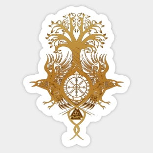 Ygdrassil with Huginn & Muninn [Gold] Sticker